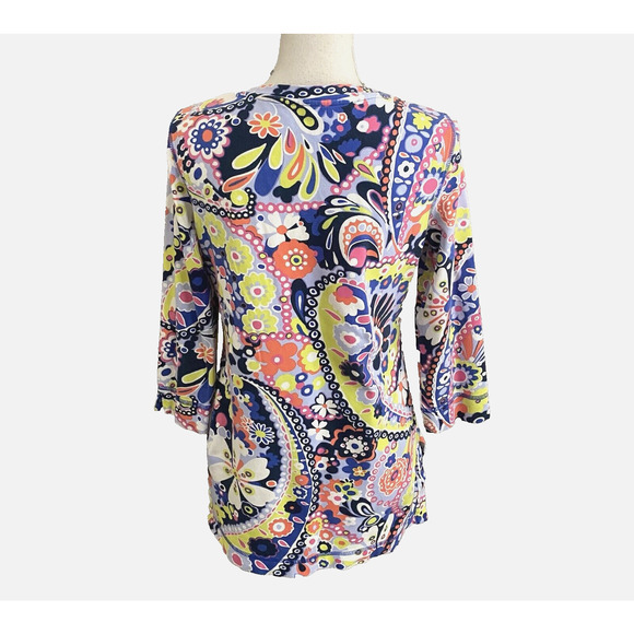 T by Talbots Tunic Top Shirt Womens Sz S Floral Modal Blend Stretch Slits UPF 50 - Picture 3 of 8